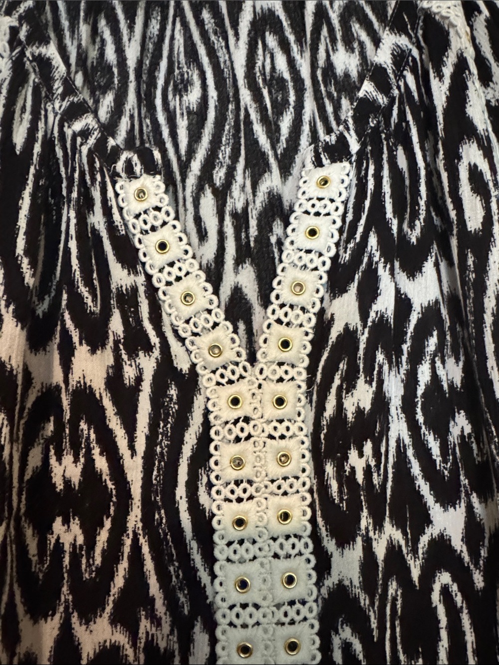 INC International Concepts Black and White Printed Tunic with Lace Inset - Picture 2 of 2